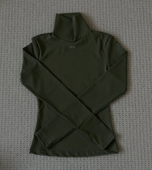Khaki Long Sleeve Top with High Neck